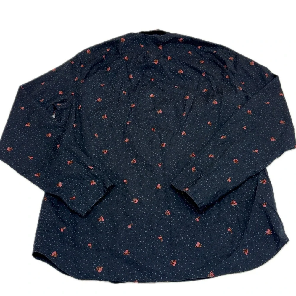 J Crew Shirt Mens Large Blue Black Floral  Button Down Preppy Classic Aesthetic